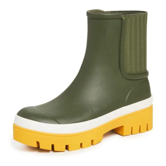 Tory Burch Rubber Hurricane Booties Boots, Leccio Green, 8, NEW - Picture 1 of 7